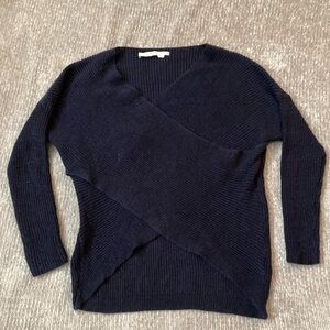 ASTR the Label Wrap Sweater Small Black Rib Knit V-Neck Cross Front